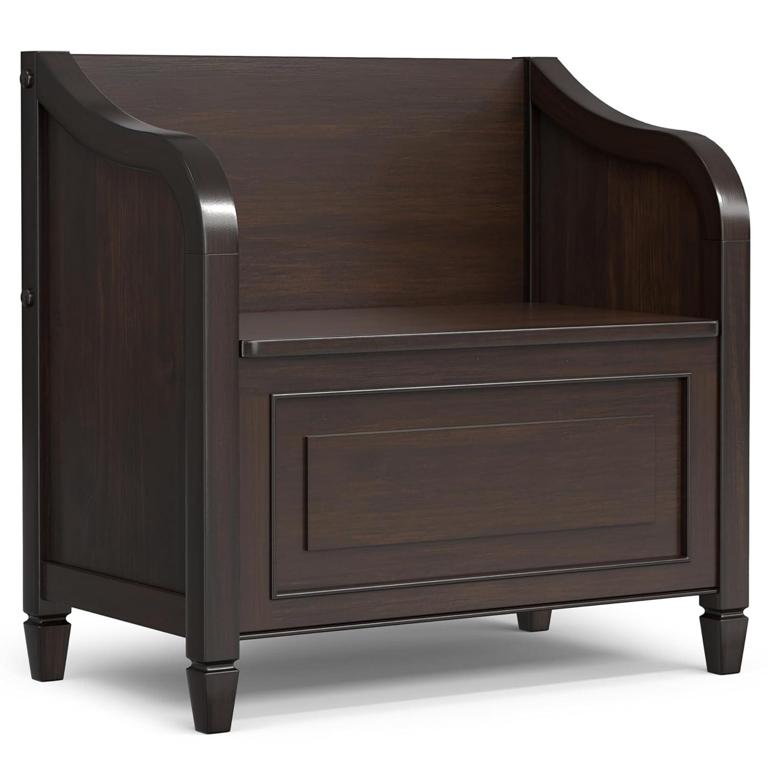 Simpli Home Connaught 30"W Solid Wood Small Entryway Storage Bench with Lift-Top Lid and Hidden Storage Compartment