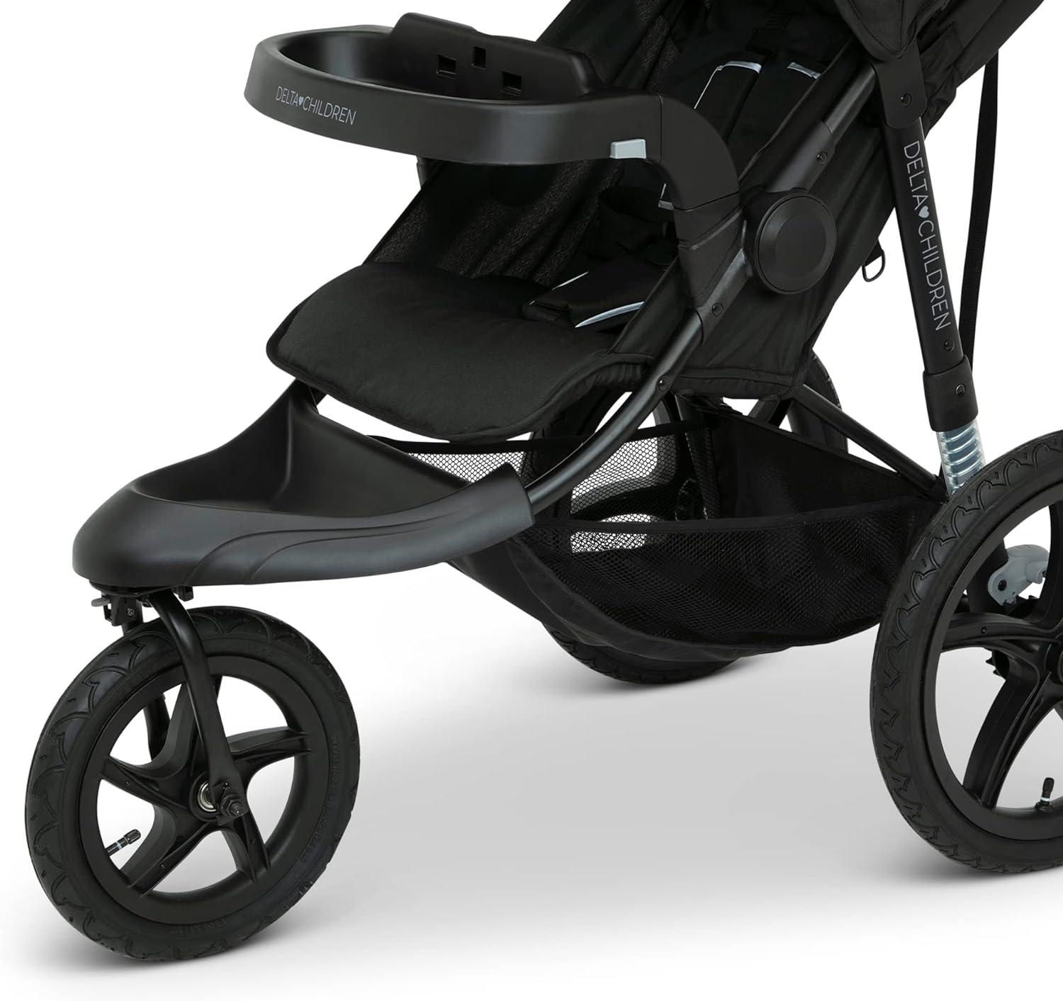 Delta Children Apollo Jogging Stroller - Shock Absorbing Frame with Large Canopy & Recline - Car Seat Compatible, Black