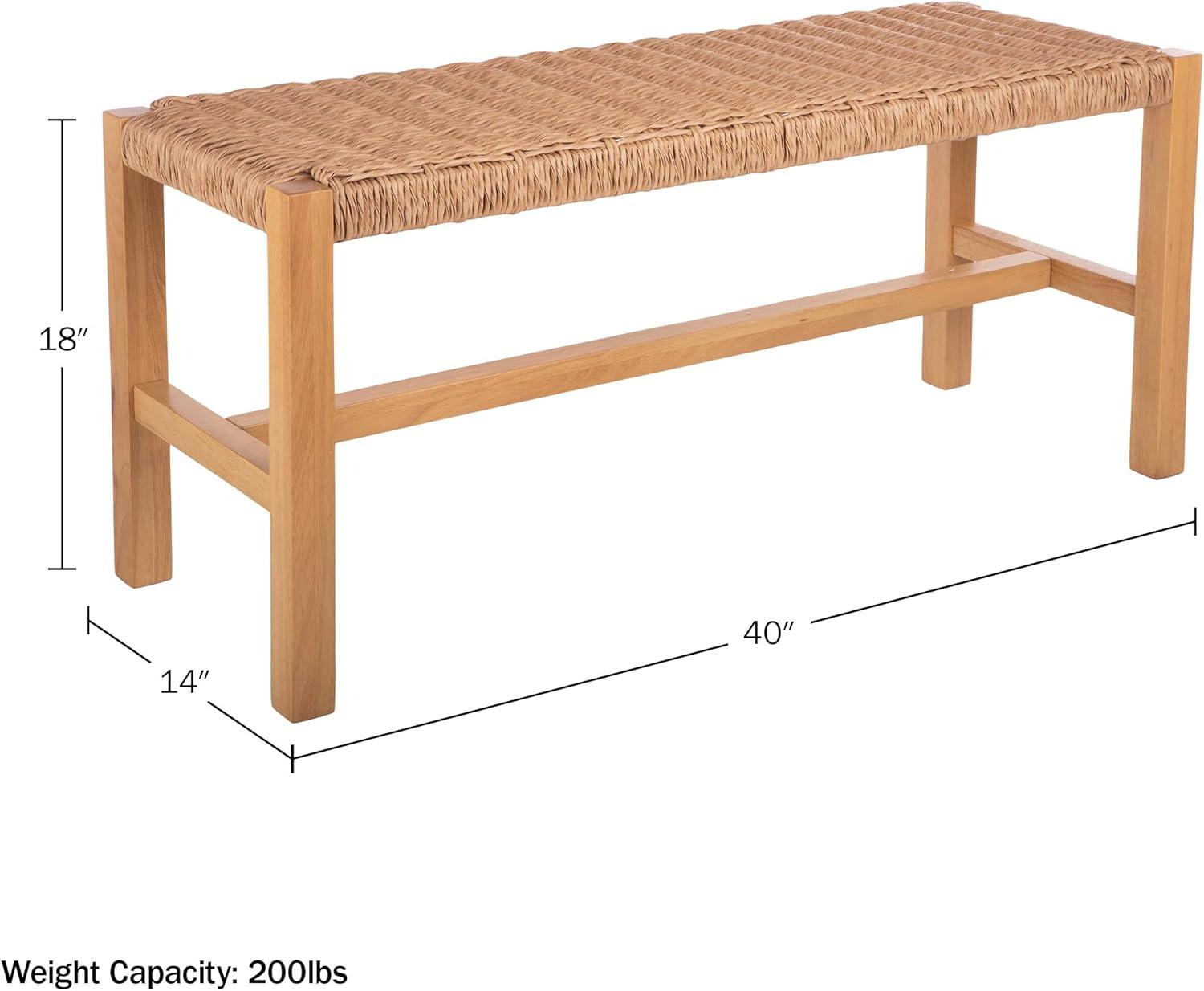 Newport 40-Inch Natural Wood Bench with Woven Rope Seat