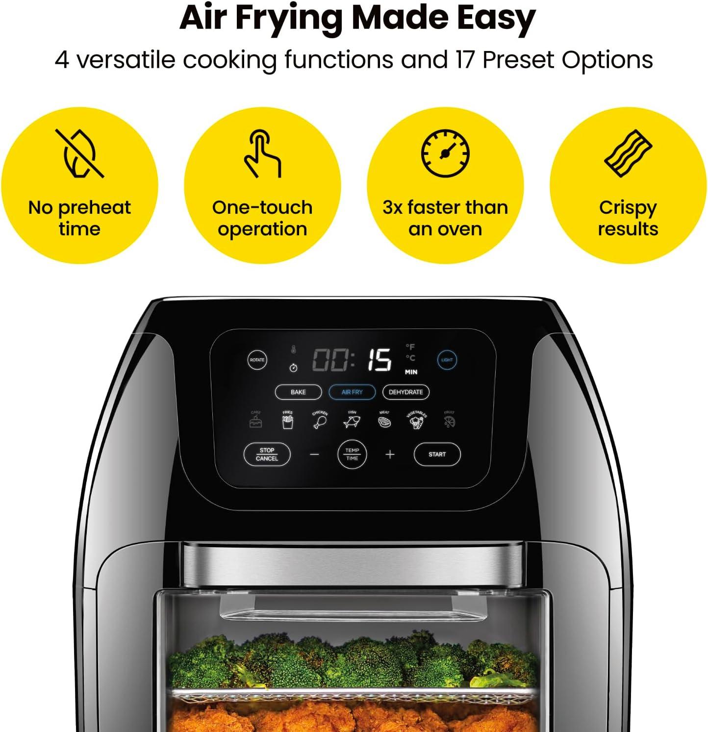 Chefman Multifunctional Digital 10 Qt. Air Fryer+ Rotisserie, Fry, Roast & Bake, 17 Presets - Black, New