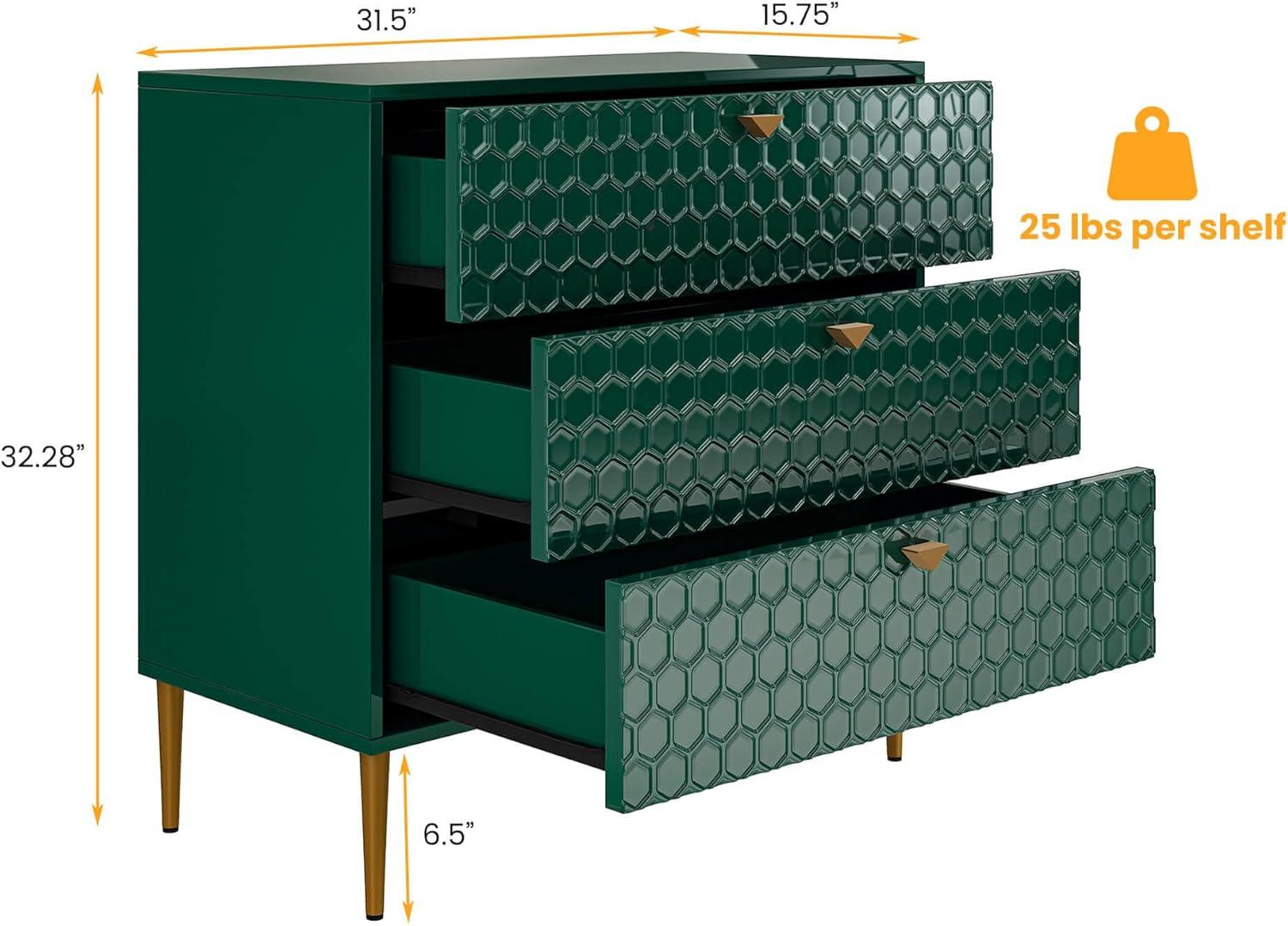 Mondawe Accent Cabinet with 3 Drawers, Free Standing Sideboard Buffet Cabinet with Storage, Modern Storage Cabinet for Dining Room Hallway Office Entryway,Green