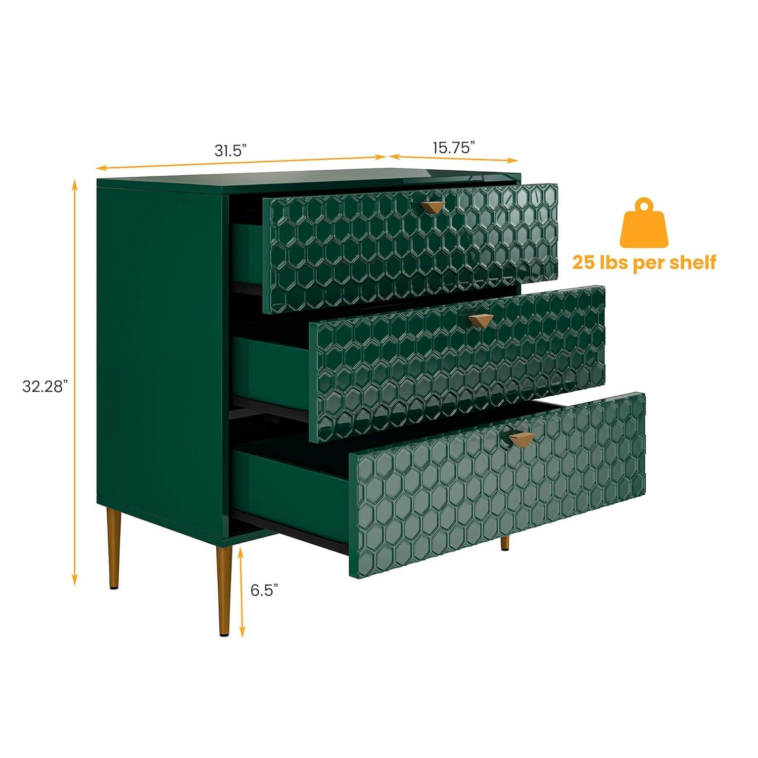 Mondawe Accent Cabinet with 3 Drawers, Free Standing Sideboard Buffet Cabinet with Storage, Modern Storage Cabinet for Dining Room Hallway Office Entryway,Green