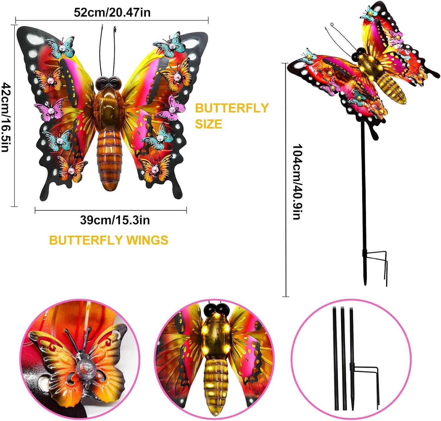 Solar Garden Lights Outdoor Decor,Metal Large 41" Solar Butterfly Garden Decor,Waterproof Butterfly Decoration Decorative Stakes Lights,Gardening Gifts For Mom Women,Fairy Accessories For Yard Lawn