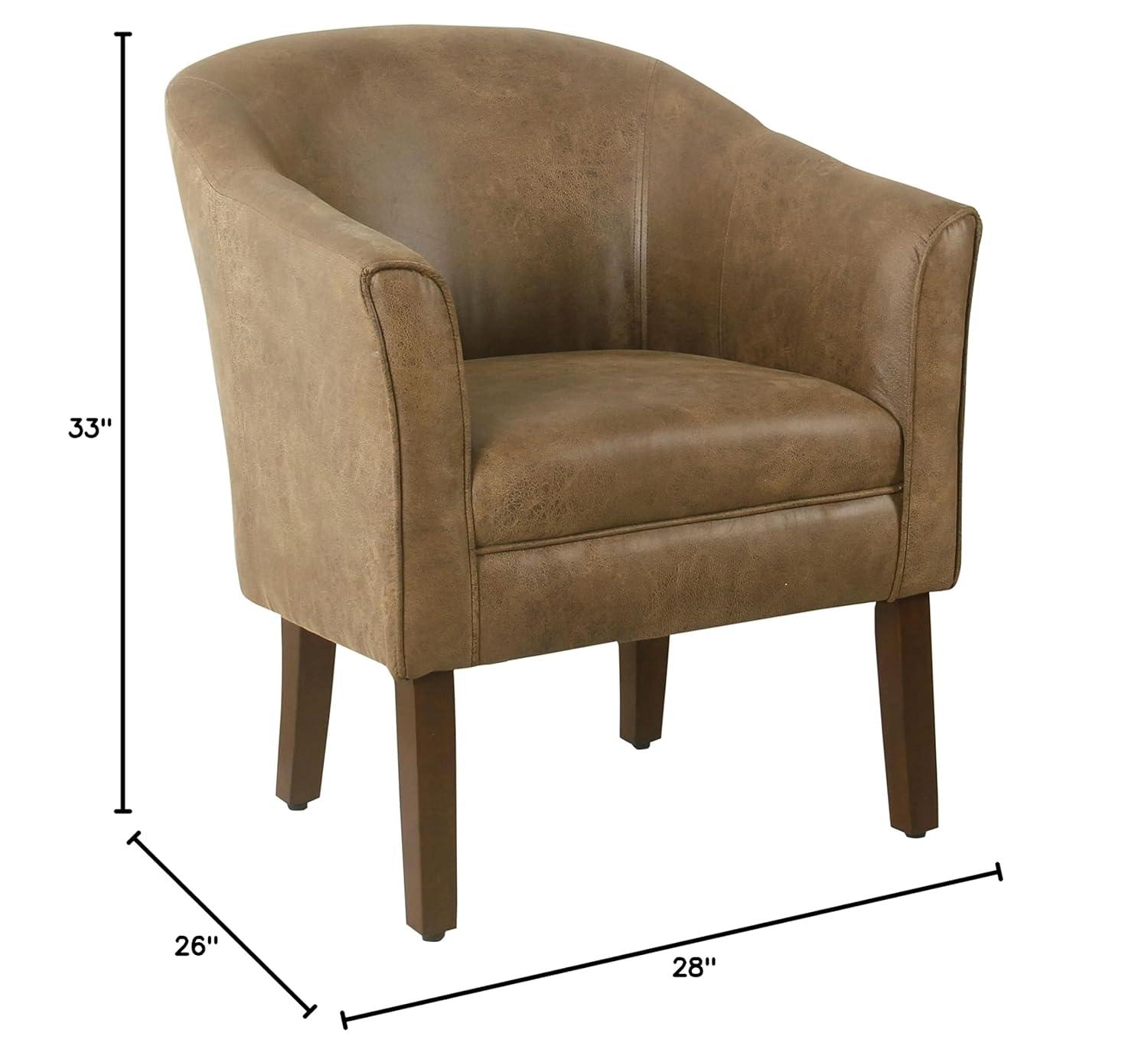 Modern Barrel Accent Chair Brown Faux Leather - HomePop: Upholstered Transitional Seating for Bedroom & Living Room