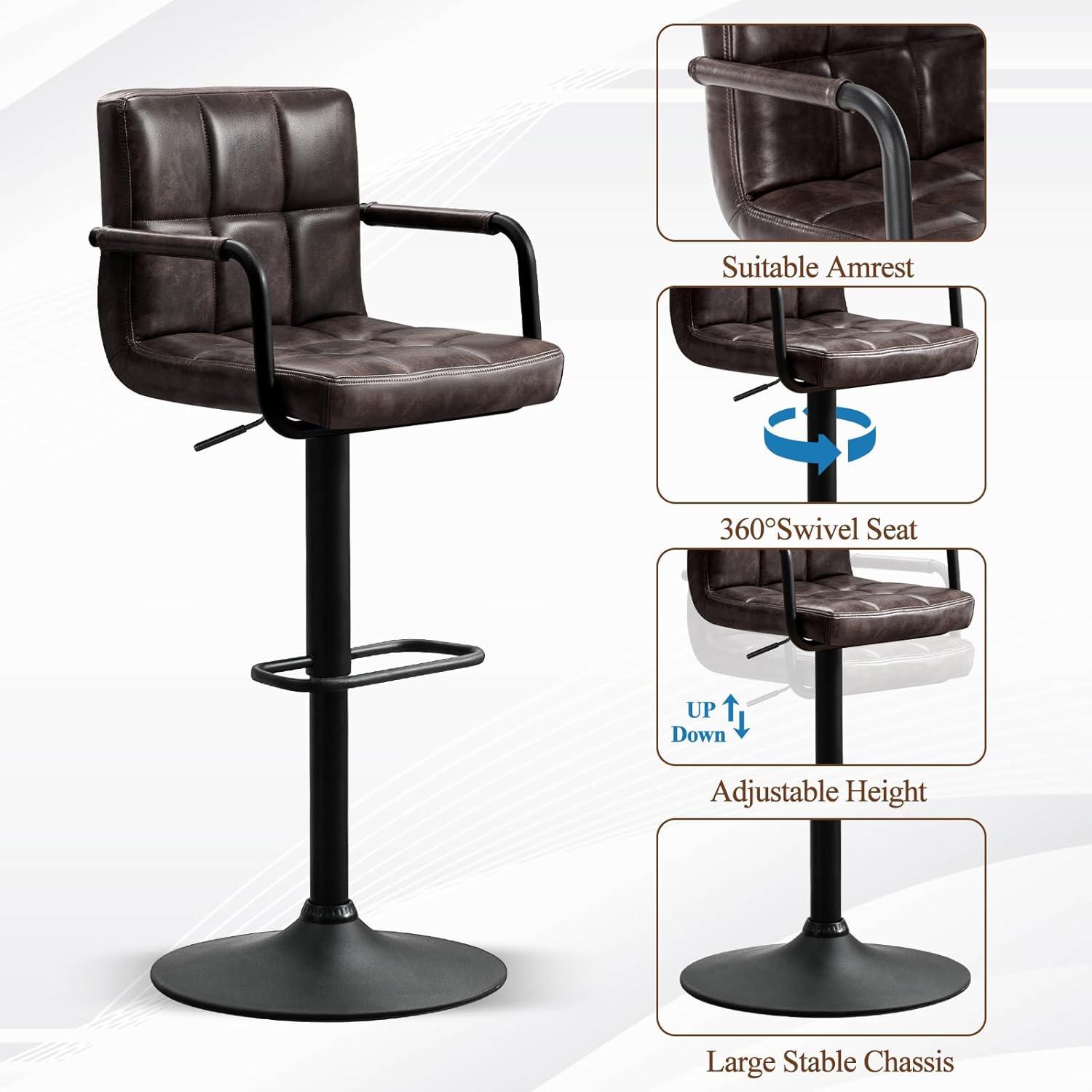 Furniliving Adjustable Swivel Bar Stools Counter Height Stool with Low-Back Kitchen Counter Stools Set of 2,Black Brown