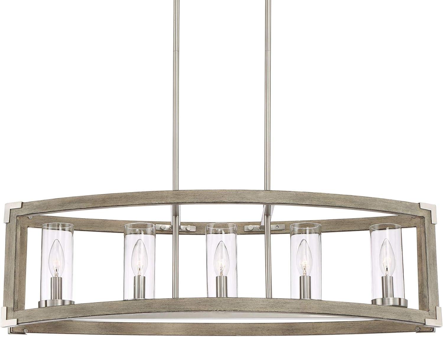 Possini Euro Design Kerr Wood Brushed Nickel Island Pendant Chandelier 32 3/4" Wide Modern Clear Glass Shade 5-Light Fixture for Dining Room Kitchen