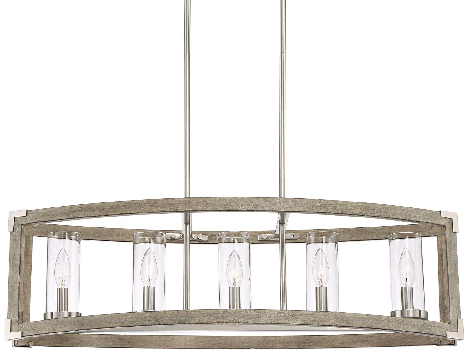 Possini Euro Design Kerr Wood Brushed Nickel Island Pendant Chandelier 32 3/4" Wide Modern Clear Glass Shade 5-Light Fixture for Dining Room Kitchen