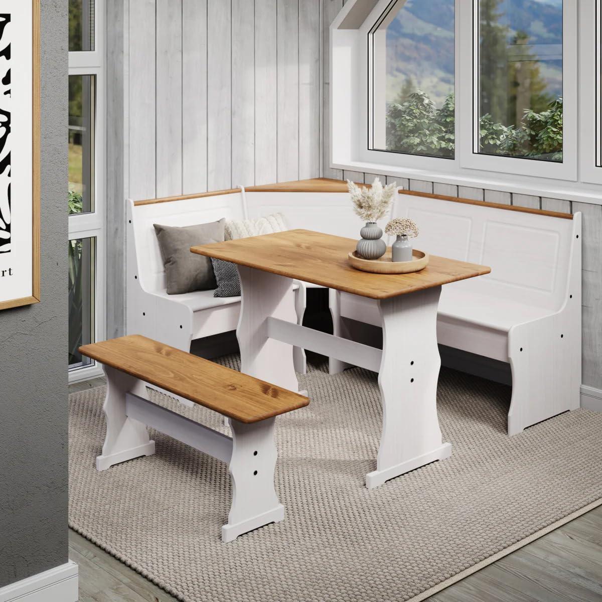 OS Home and Office Furniture Solid Pine Corner Dining Booth in White
