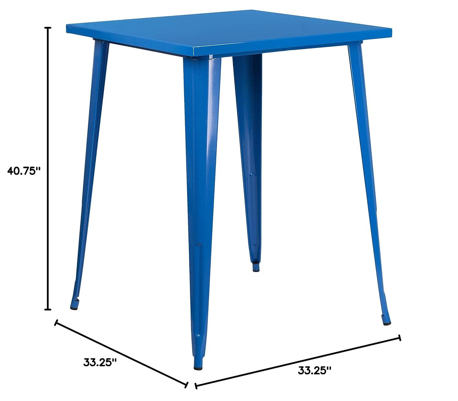 Flash Furniture Commercial Grade 31.5" Square Blue Metal Indoor-Outdoor Bar Height Table