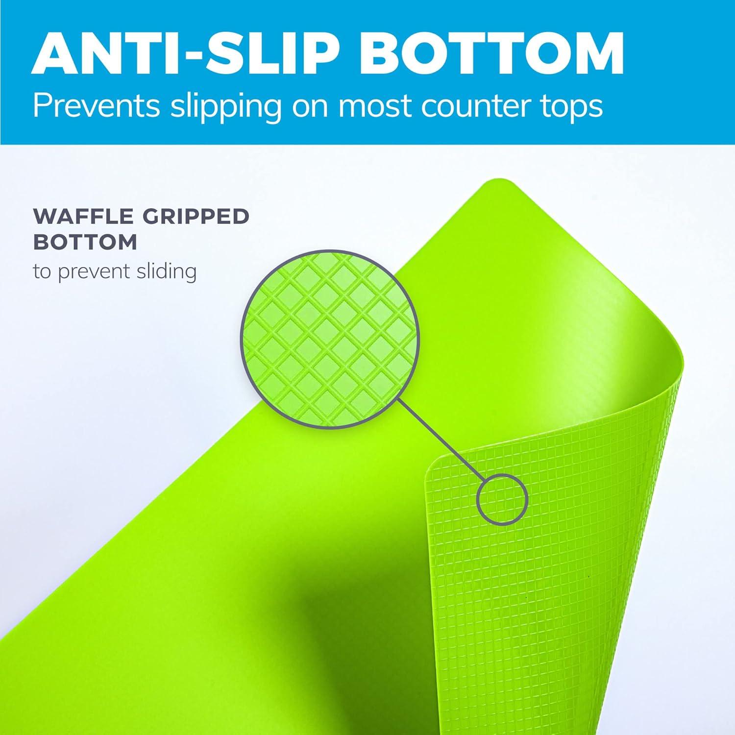 Tabla de Cortar de Madera de Bambú Fácil de Limpiar con Juego de 6 Tapetes de Corte Flexibles Codificados por Colores con Iconos de Comida - Juego de Tabla de Cortar