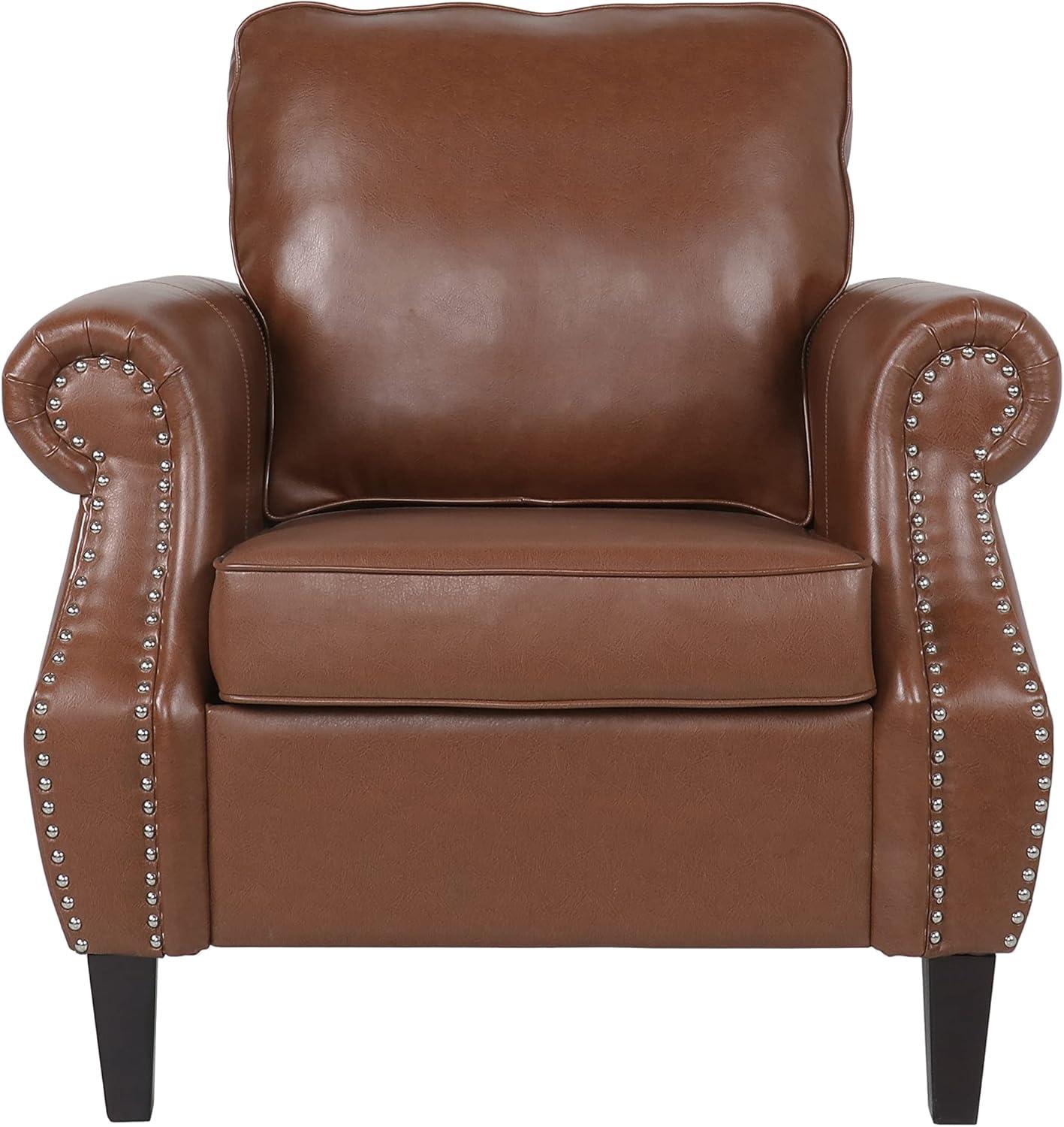 Christopher Knight Home Dowd Faux Leather Club Chair with Nailhead Trim Cognac Brown/Dark Brown