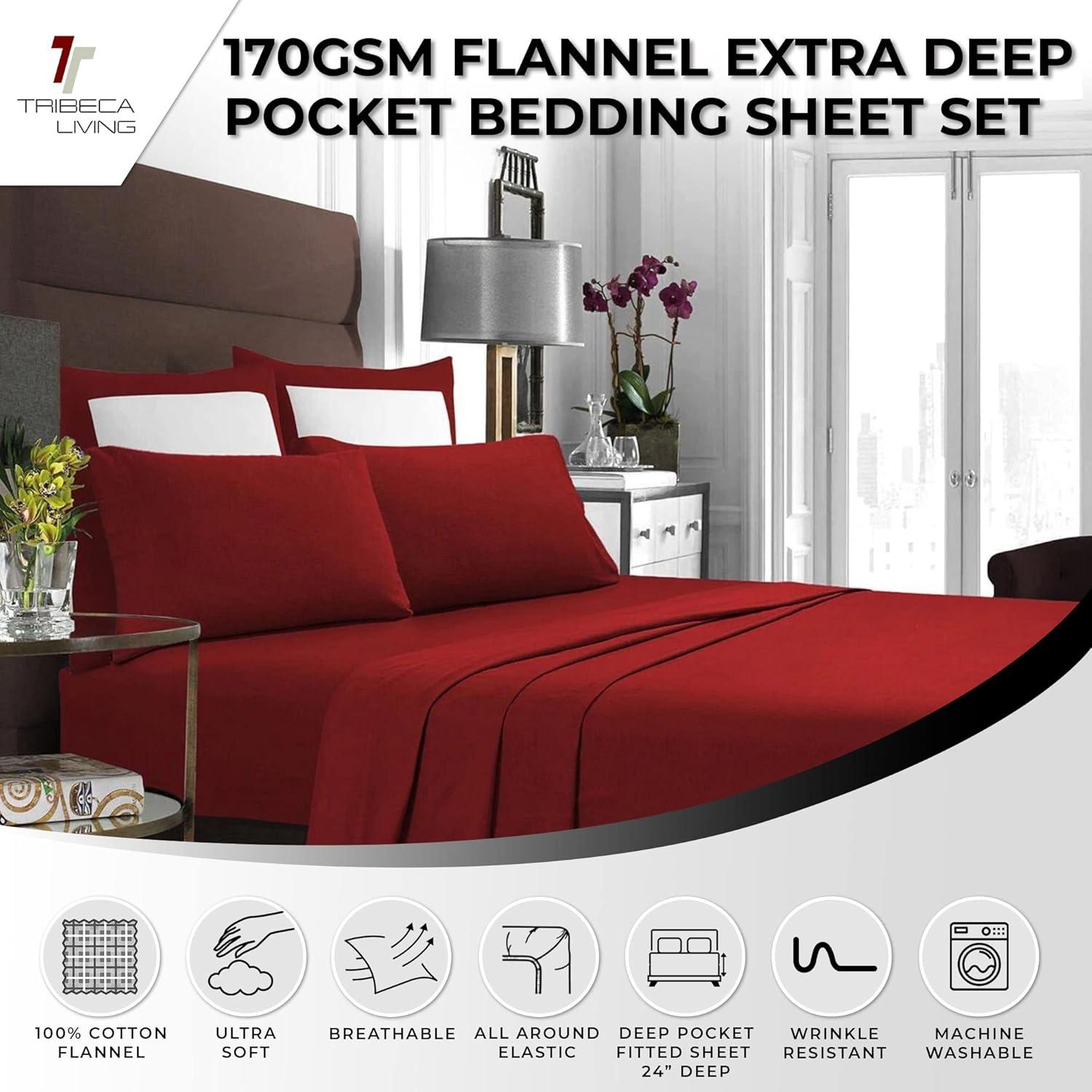 Deep Red Cotton Flannel California King Sheet Set