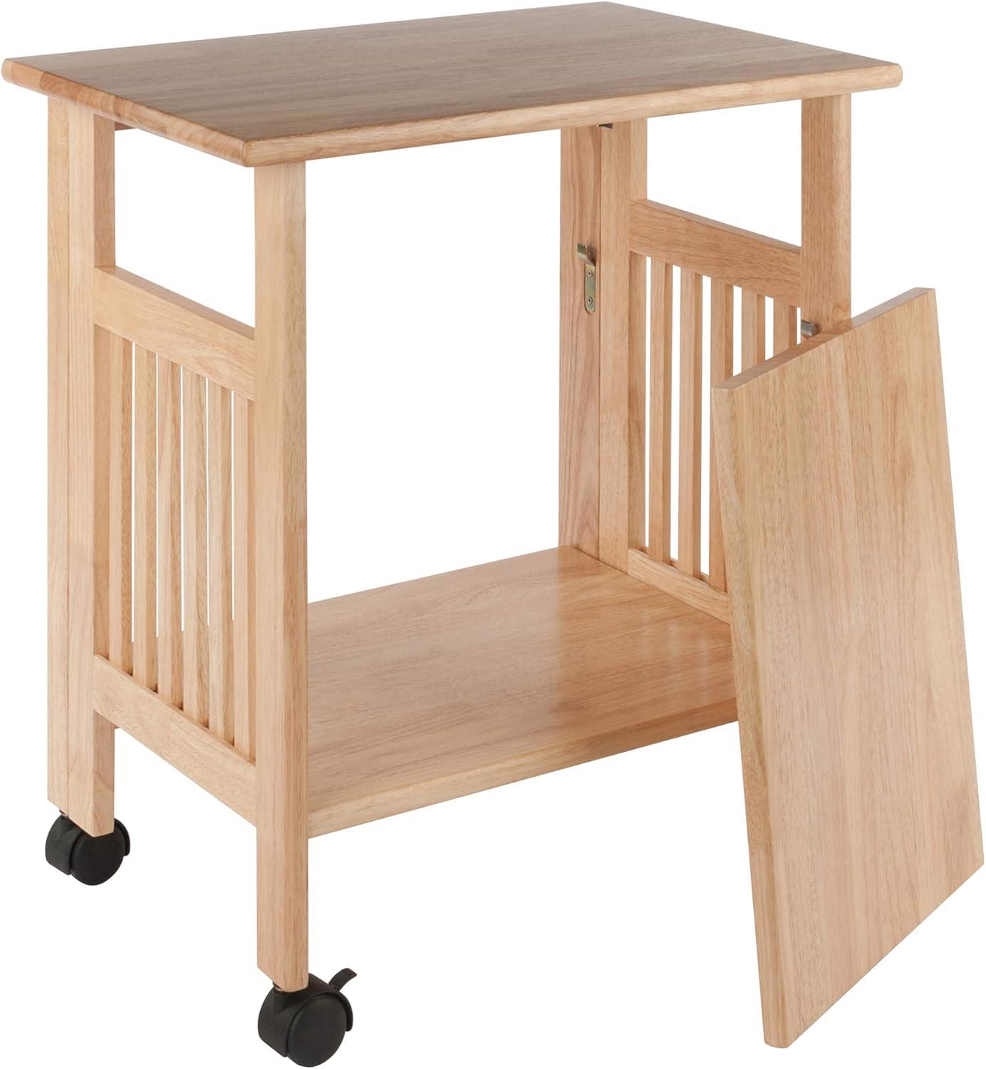 Natural Solid Wood Foldable Printer Cart with Shelves