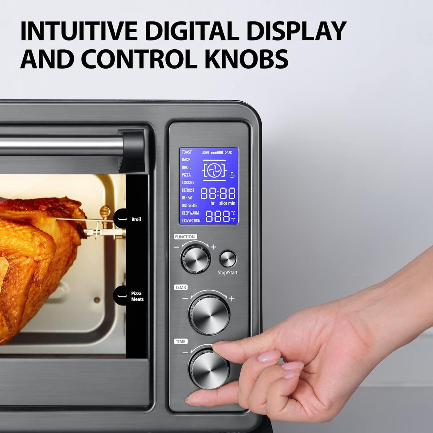 AC25CEW-BS Large 6-Slice Convection Toaster Oven Countertop, 10-In-One with Toast, Pizza and Rotisserie, 1500W, Black Stainless Steel, Includes 6 Accessories