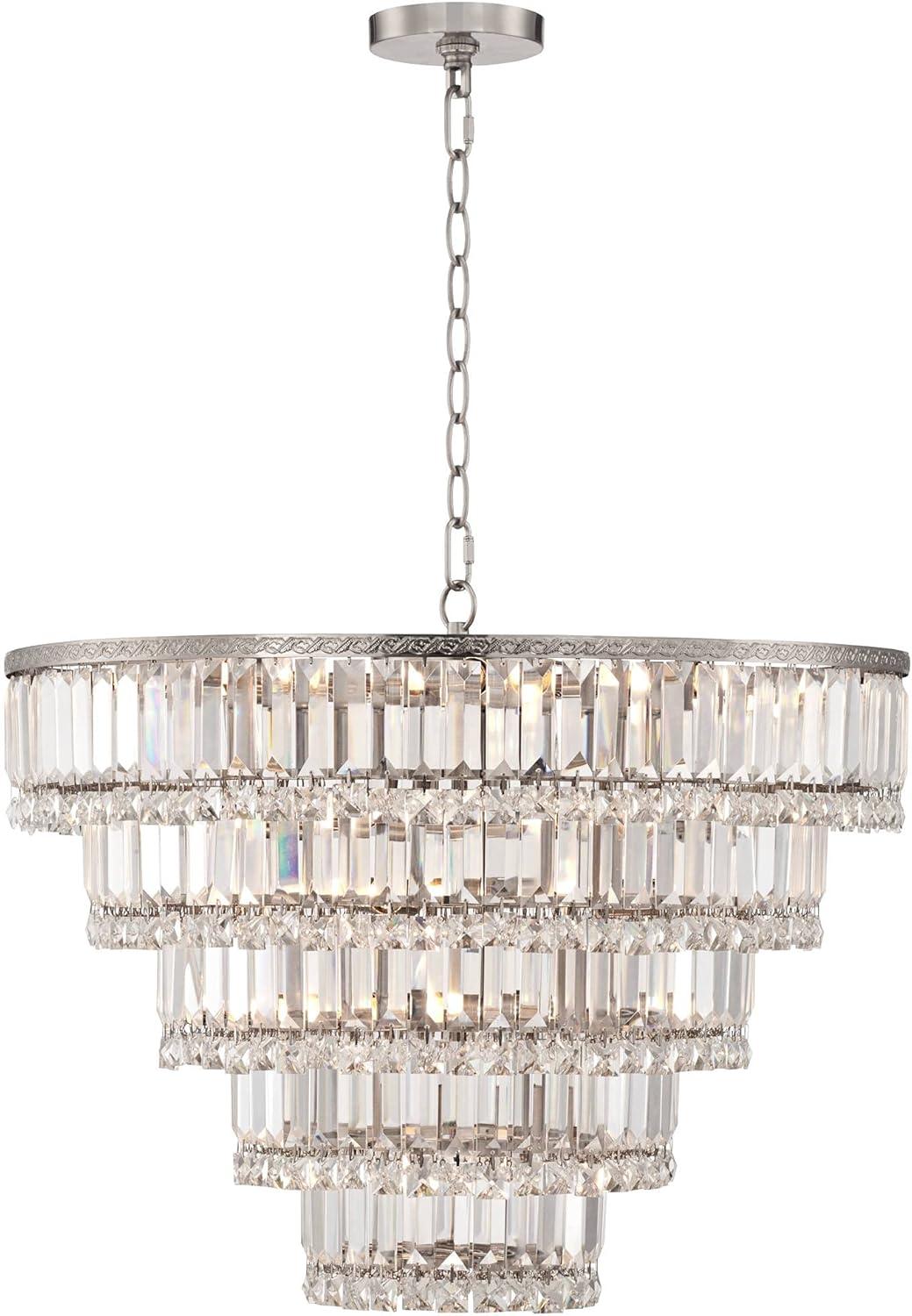 Vienna Full Spectrum Magnificence Satin Nickel Chandelier 24 1/2" Wide Modern Faceted Crystal Glass 15-Light LED Fixture for Dining Room House Kitchen