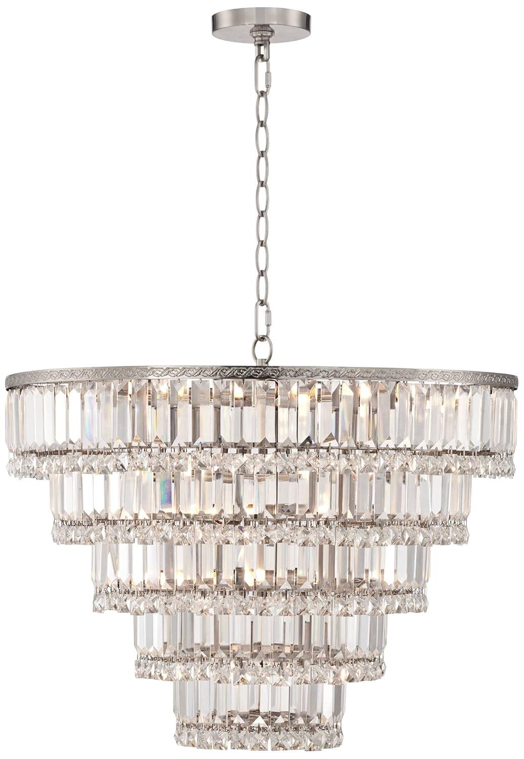 Vienna Full Spectrum Magnificence Satin Nickel Chandelier 24 1/2" Wide Modern Faceted Crystal Glass 15-Light LED Fixture for Dining Room House Kitchen