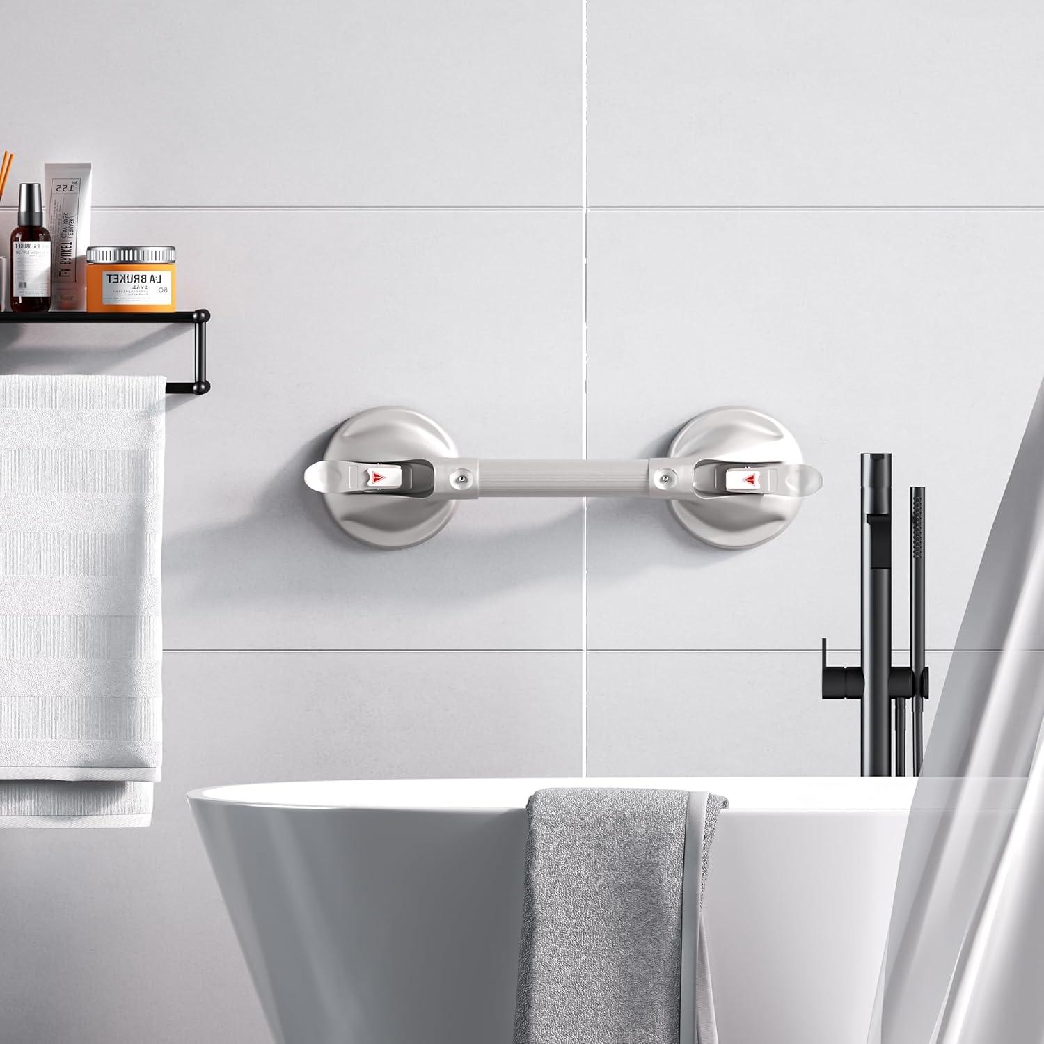 19inch Upgrade Suction Shower Grab Bar, Portable Shower Handle Bar Suction Grip Bar Bathtub Handle with Strong Hold Suction Cup Fitting and Rapid Release for Bathroom(Max Capacity :300lb