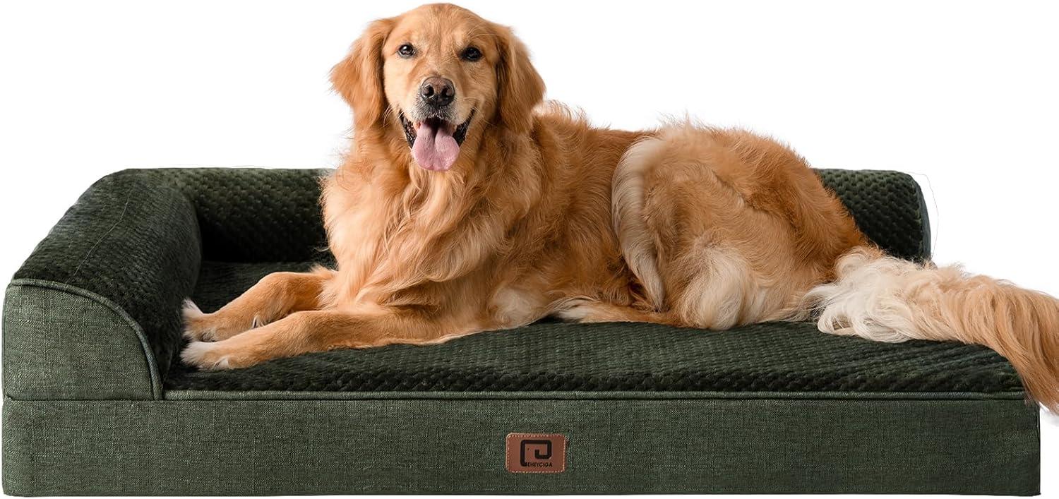 Orthopedic Dog Beds For Extra Large Dogs, Waterproof Memory Foam XL Dog Bed With Sides, Non-Slip Bottom And Egg-Crate Foam Big Dog Couch Bed With Washable Removable Cover, Dark Green