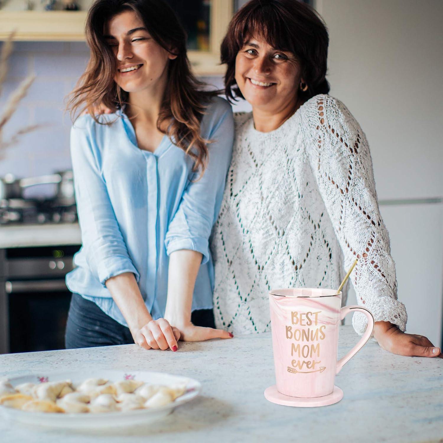 Best Bonus Mom Ever Pink Ceramic Coffee Mug Gift Set