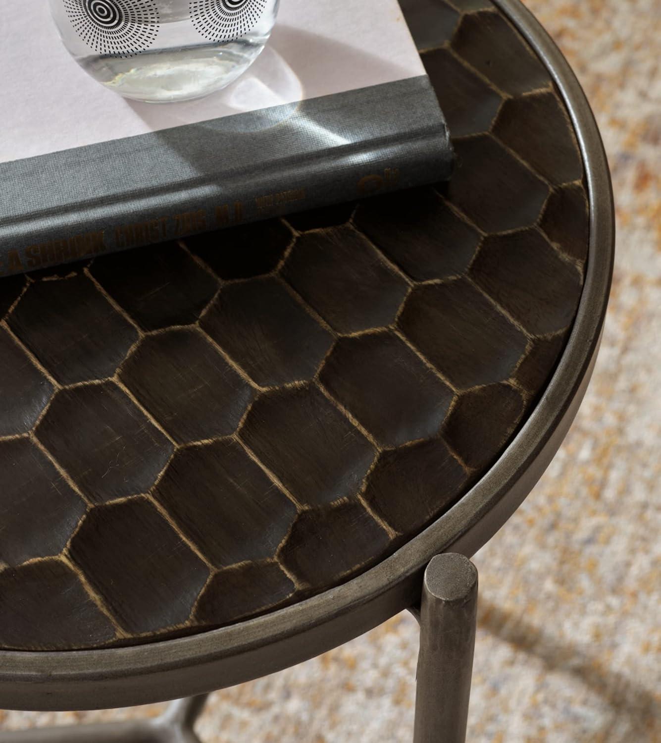 Doraley End Table Black/Gray/Brown/Beige - Signature Design by Ashley: Honeycomb Top, Mango Wood, Metal Base