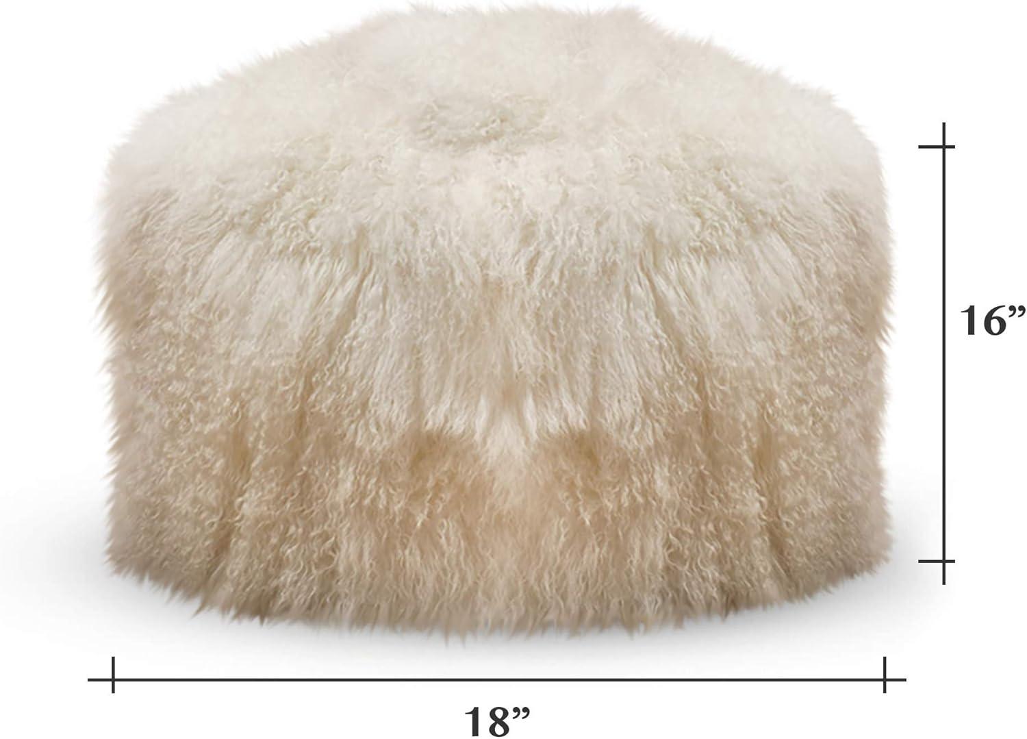 Saro Lifestyle Real Mongolian 100% Wool Lamb Fur Pouf Ottoman Square