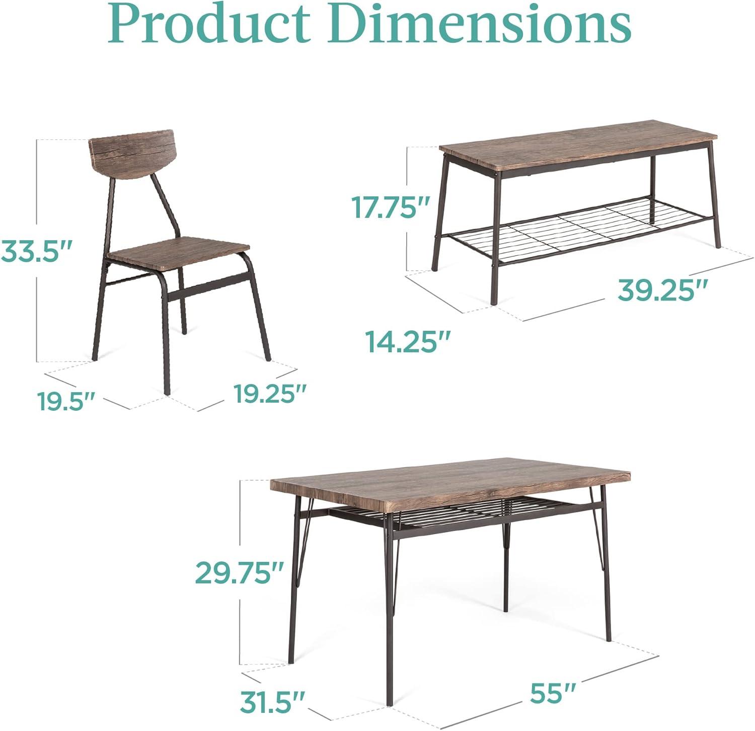 Best Choice Products 6-Piece 55in Modern Home Dining Set w/ Storage Racks, Rectangular Table, Bench, 4 Chairs - Brown