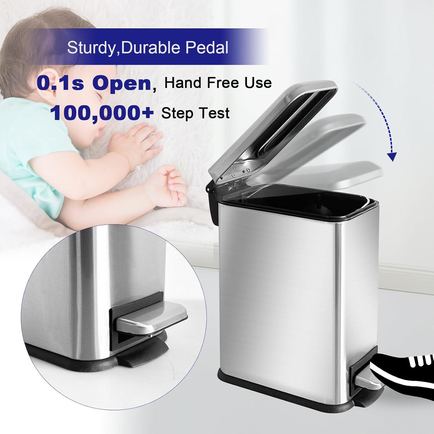 FDW Bathroom Trash Can With A Lid 1.3 Gallon  (5 L) Small Trash Bin Step Pedal Garbage Can With Removable Bucket Slim For Small Spaces For Bathroom,Bedroom,Kitchen,Office