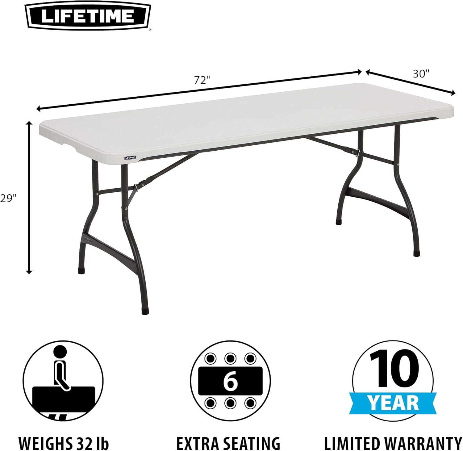 Lifetime 6 Foot Rectangle Folding Table Indoor/Outdoor Commercial Grade, White Granite (80306)