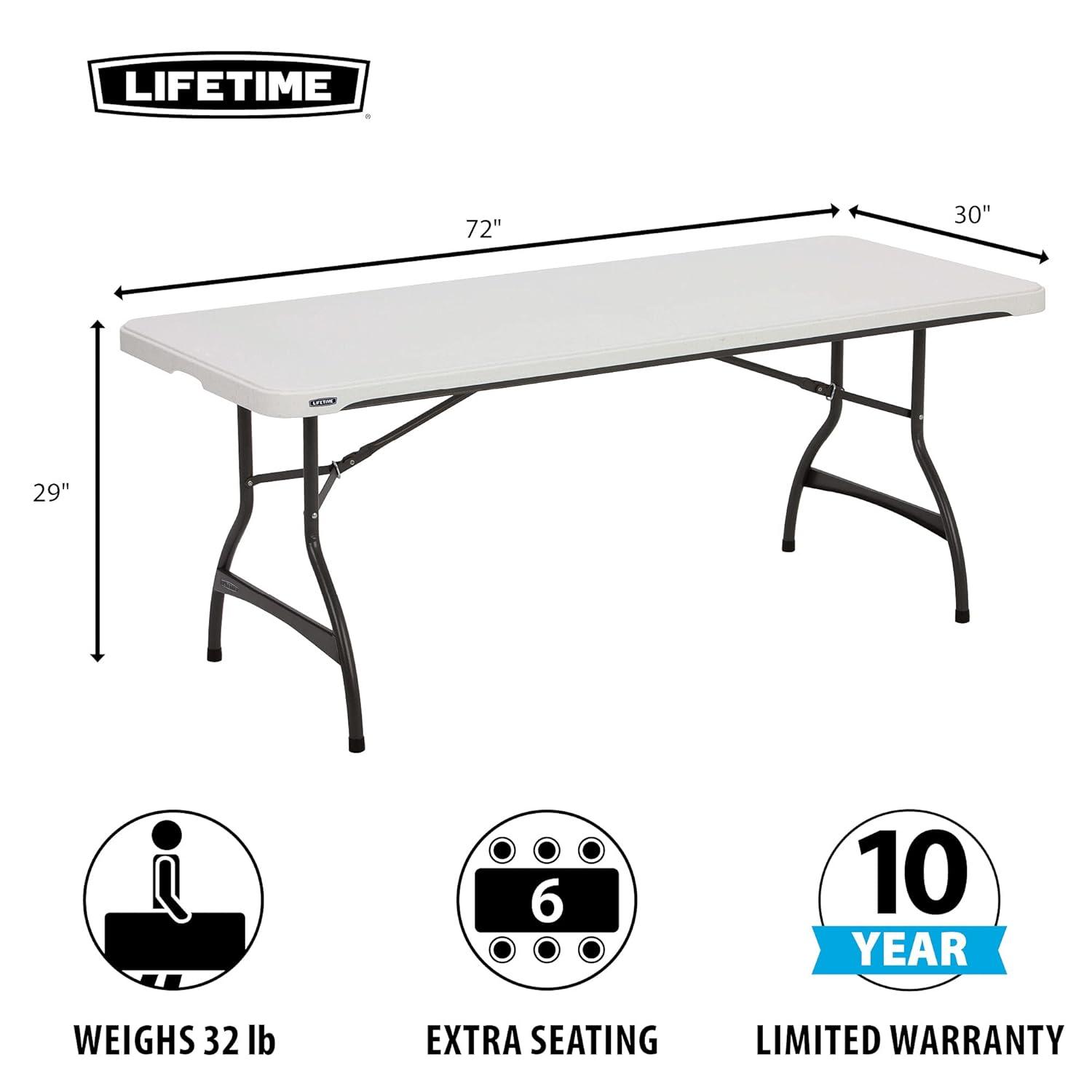 Lifetime 6 Foot Rectangle Folding Table Indoor/Outdoor Commercial Grade, White Granite (80306)