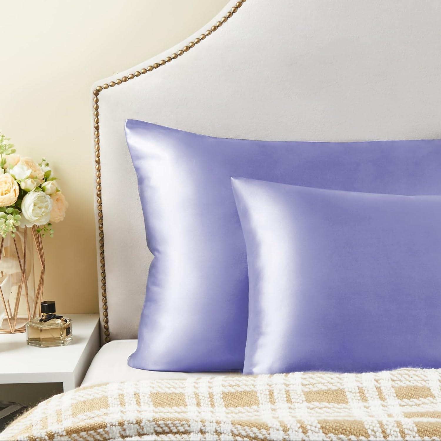 Tainini Clearance!!! Bedsure Satin Pillowcase for Hair and Skin - Silky Pillowcase 20x30 Inches - Set of 2 with Envelope Closure, Similar to Silk Pillow Cases, Gifts for Women Men(Purple）