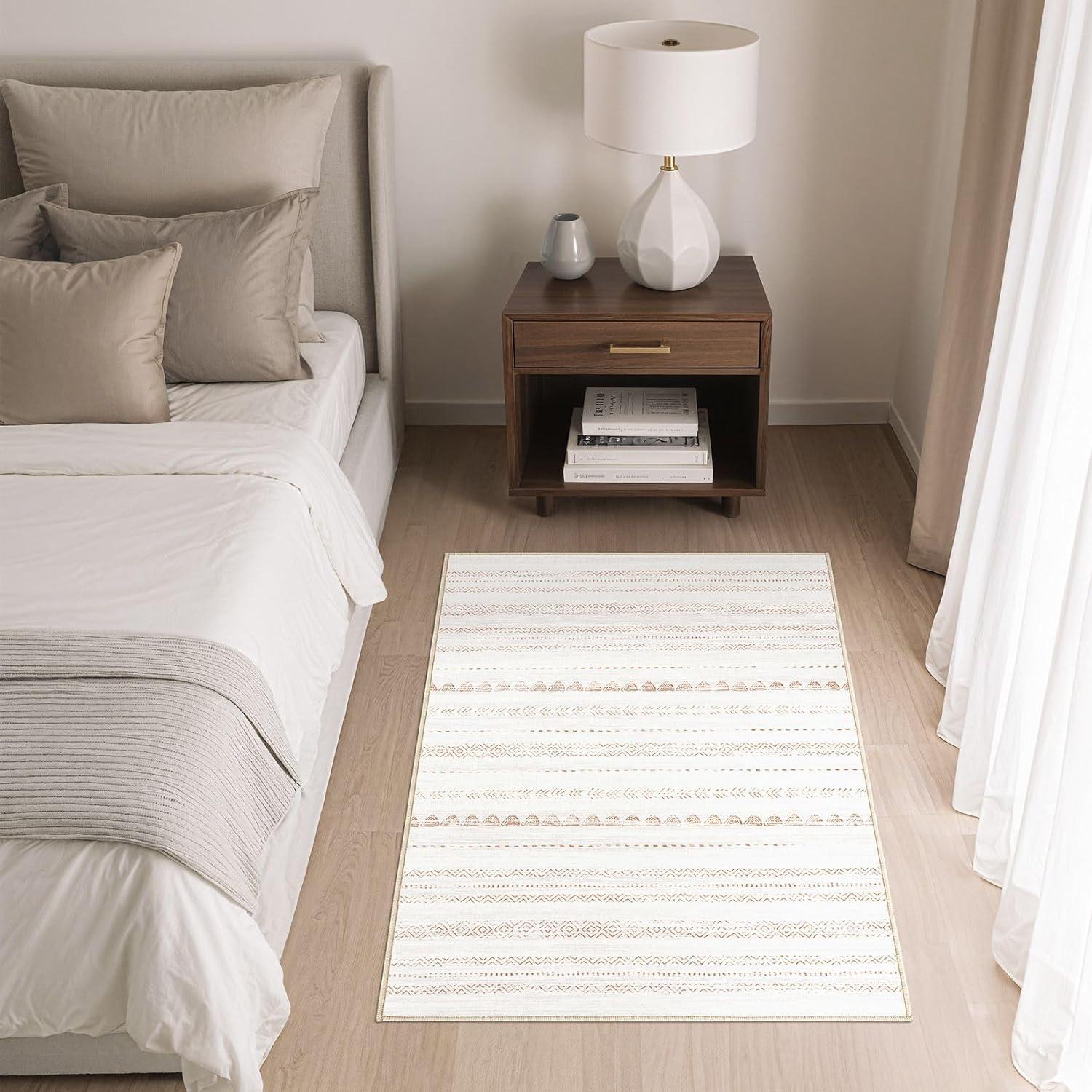 Nakagishi 2X3 Rug Washable Area Rug: Small Soft Boho Farmhouse Neutral Moroccan Non Slip Indoor Low Pile Accent Floor Throw Carpet for Bedroom Bathroom Entryway Kitchen Hallway Closet Home- Brown