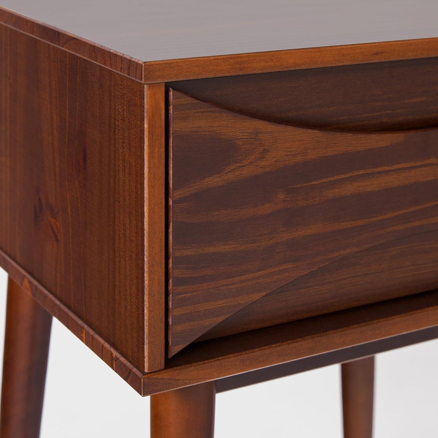 George Oliver Mid-Century Modern 1-Drawer Solid Wood Nightstand – Walnut