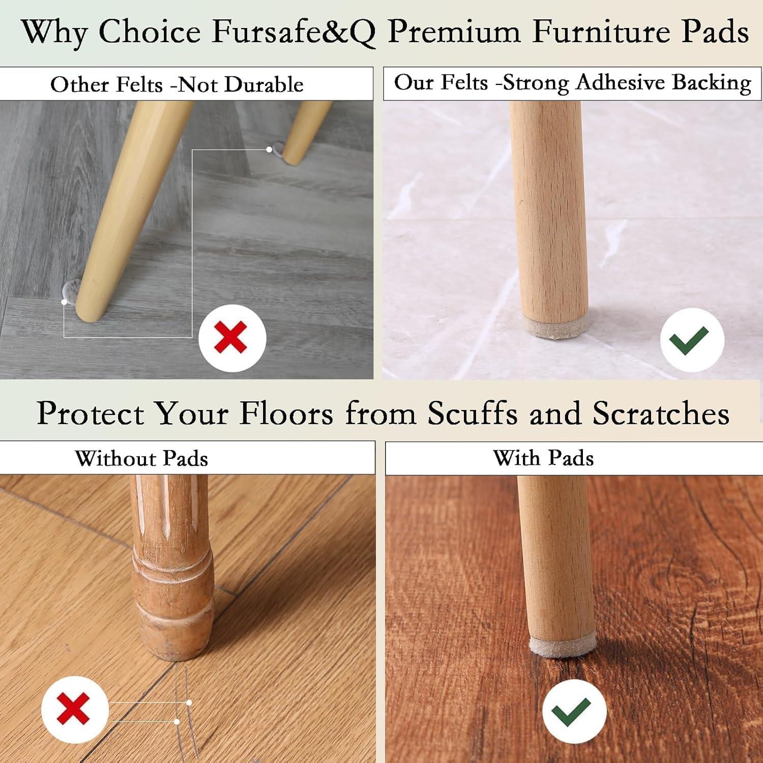 Fursafe&Q Felt Furniture Pads, Furniture Felt Pads for Hardwood Floors -Self Adhesive Chair Leg Floor Protectors, Protect from Nicks, Dents and Scratches, Chair Feet Protectors 136 Pcs Chair Feet