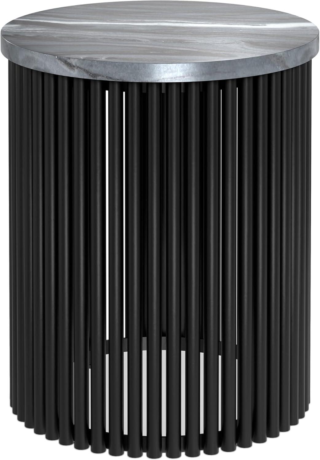 Simpli Home Demy 18"W Genuine Marble Industrial End Table with Slatted Metal Base, Assembled