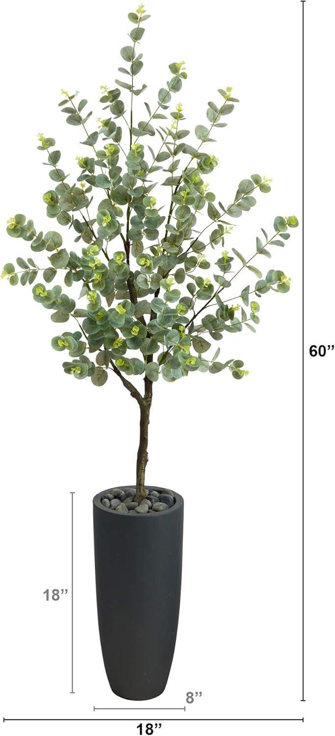 Nearly Natural 5-ft Eucalyptus Artificial Tree in Gray Planter