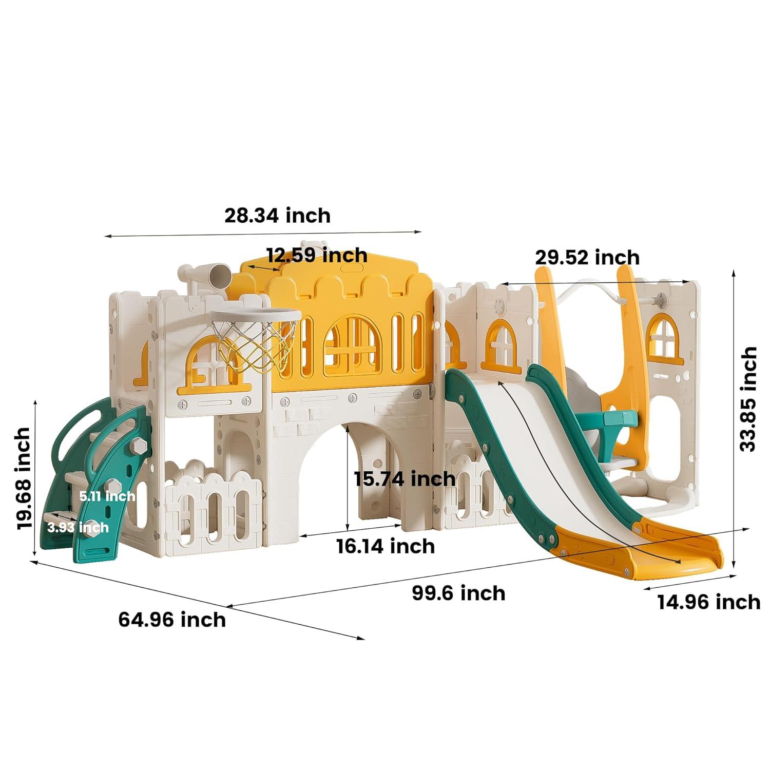 10 in 1 Toddler Slide, Age 1-3 with Swing, Basketball Hoop and Telescope, Kid Slide for Toddlers, Indoor Outdoor Playset Toddler Playground
