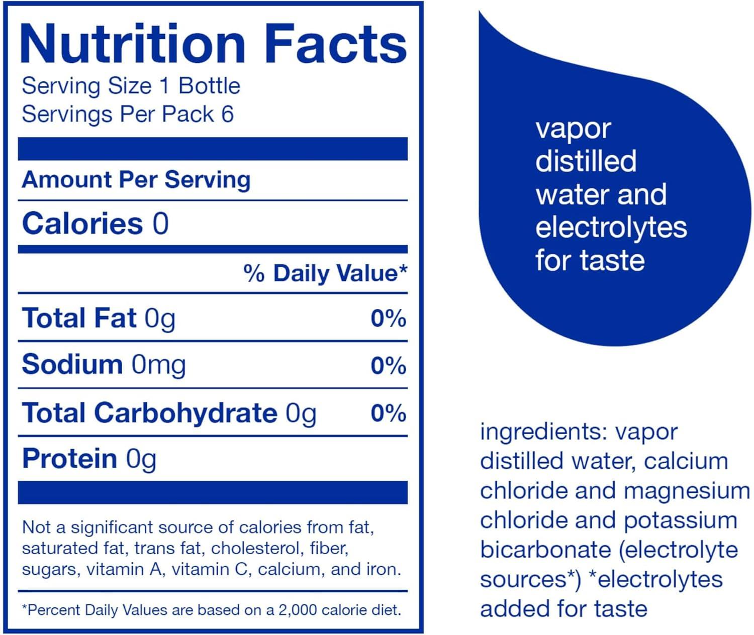 smartwater vapor distilled premium water, 16.9 fl oz, 6 count bottles