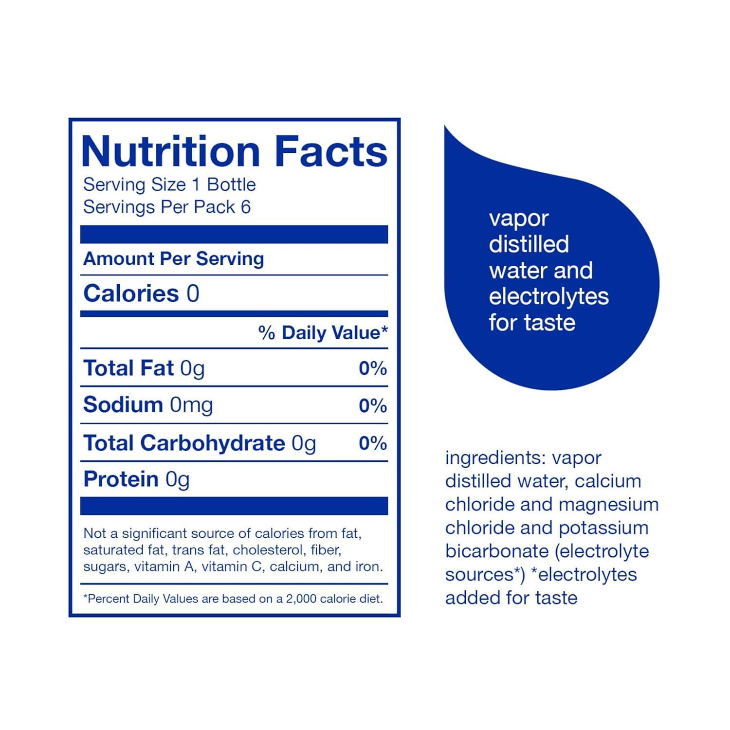 smartwater vapor distilled premium water, 16.9 fl oz, 6 count bottles