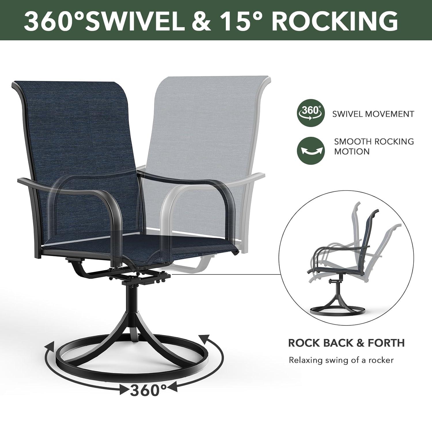 Patio Swivel Chairs Set of 2, Outdoor Dining Chairs with All-Weather Textilene Mesh and Metal, High Back, Patio Swivel Chairs for Patio, Deck, Garden, and Backyard（Gray）