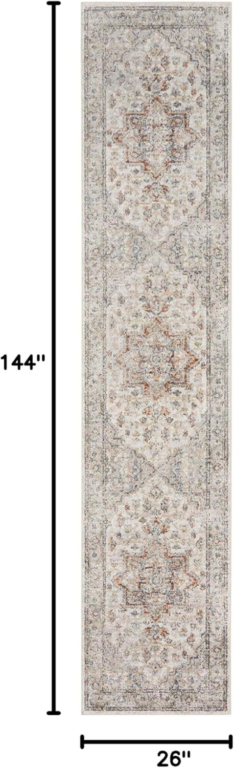 Nourison Astra Machine Washable Vintage Medallion Indoor Bathroom, Kitchen Runner Rug Grey/Multi 2'2" x 12'