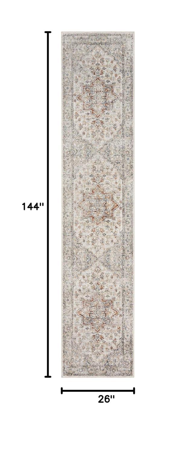 Nourison Astra Machine Washable Vintage Medallion Indoor Bathroom, Kitchen Runner Rug Grey/Multi 2'2" x 12'