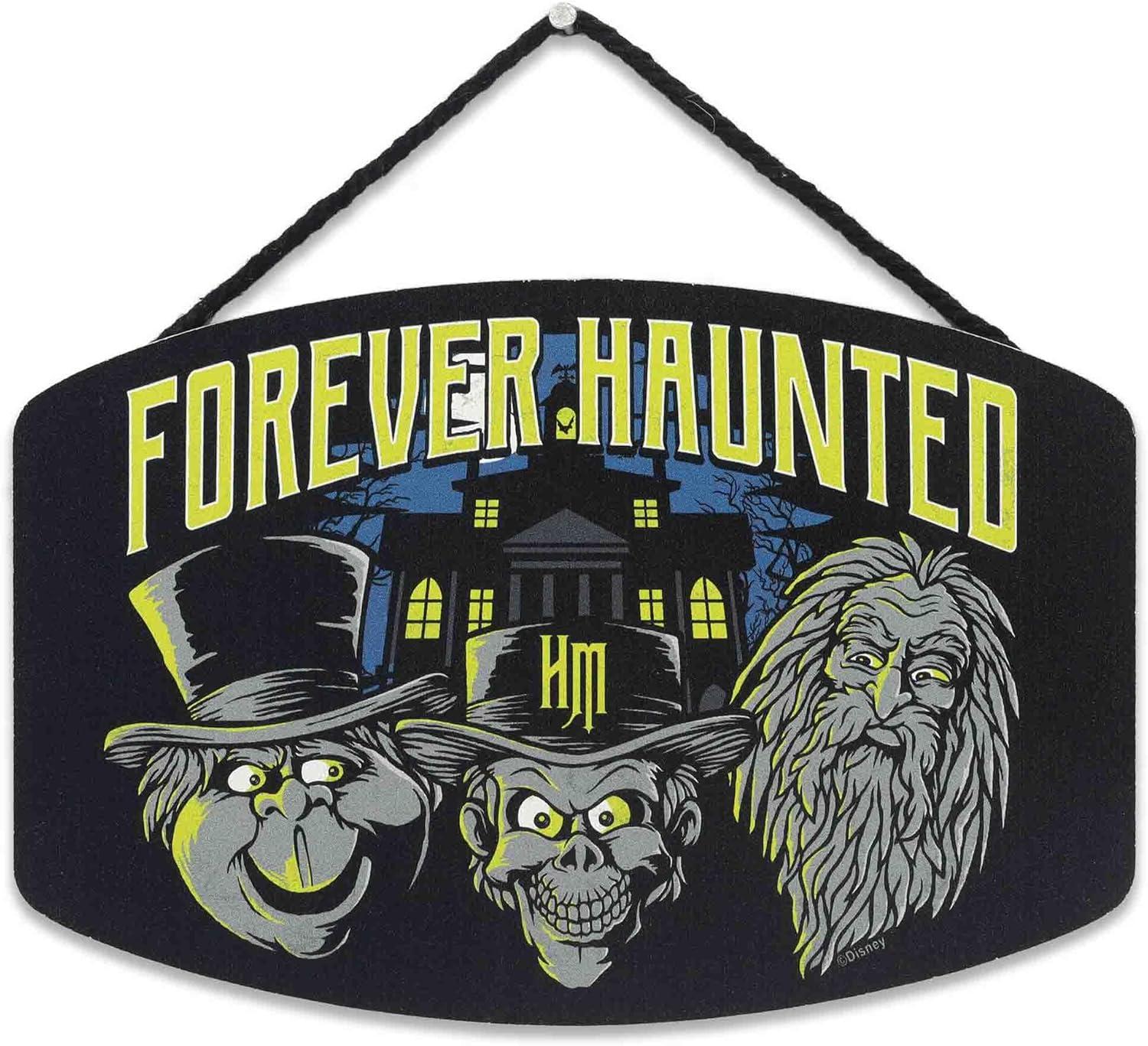 Disney Haunted Mansion Forever Haunted Hanging Wood Wall Decor - Spooky Hitchhiking Ghosts Sign for Halloween Decor