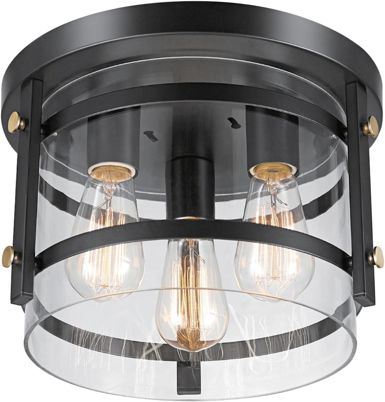 Globe Electric Wexford 3-Light Dark Bronze Flush Mount Ceiling Light with Clear Glass, 60417