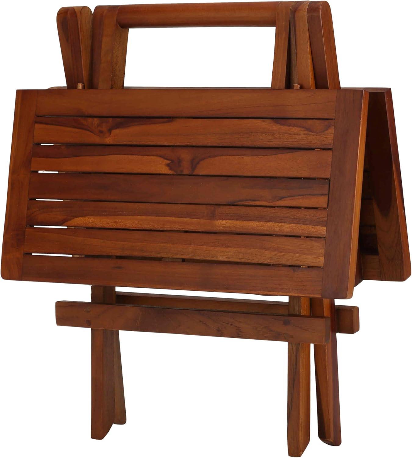 Ravinia 19.5" Square Oiled Teak Wood Folding Side Table