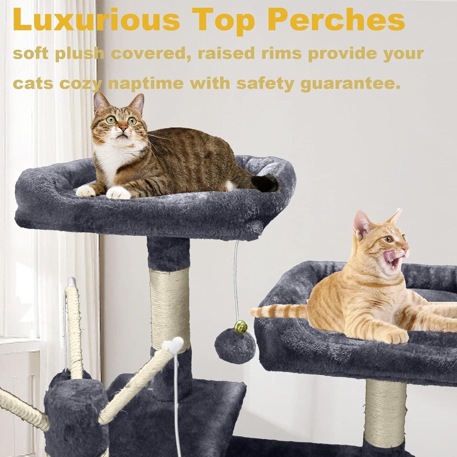 Cat Tree Tower for Indoor Cats,64 inches Large Multi-Level Cat Activity Center with Condos,Scratching Posts,Removable Fur Ball Sticks(Dark Grey002)