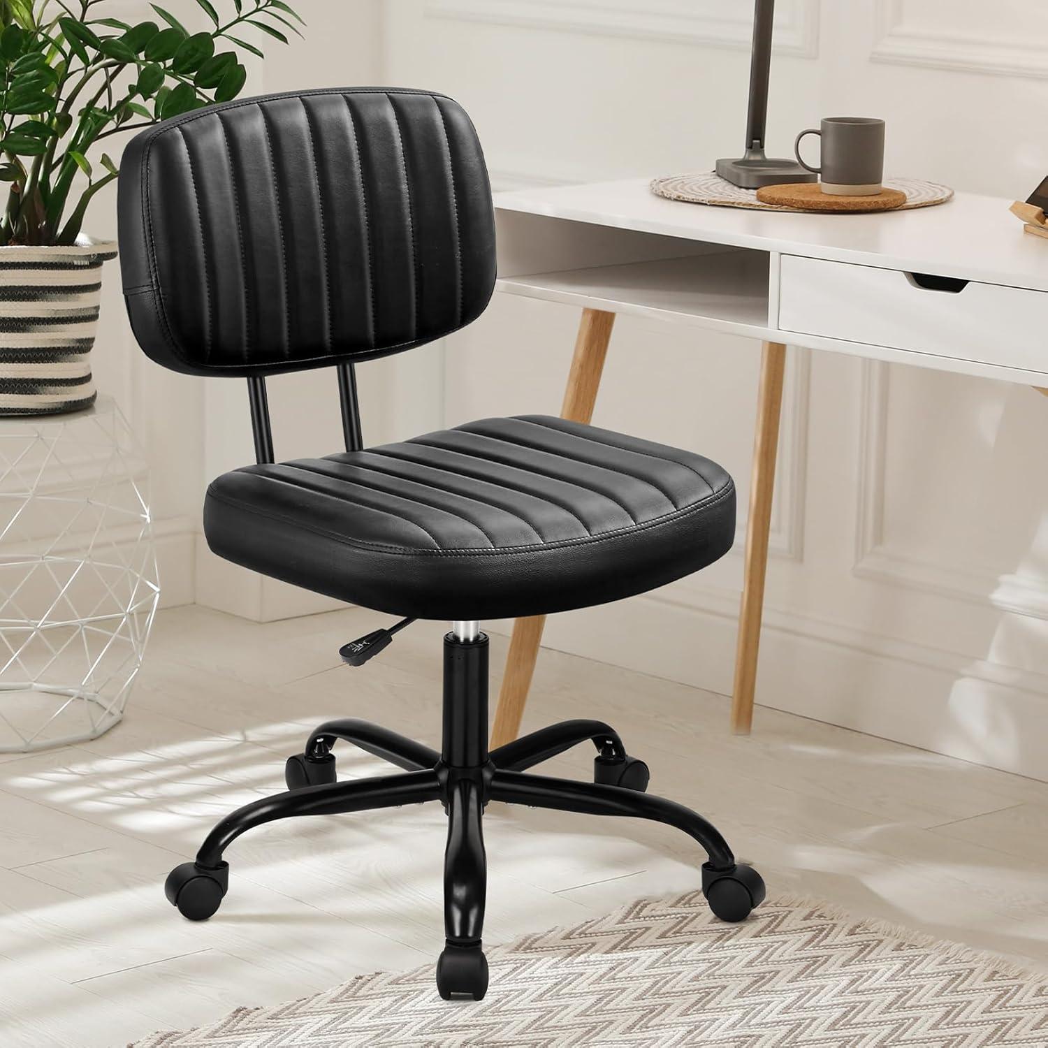 Black PU Leather Armless Swivel Task Chair with Adjustable Height