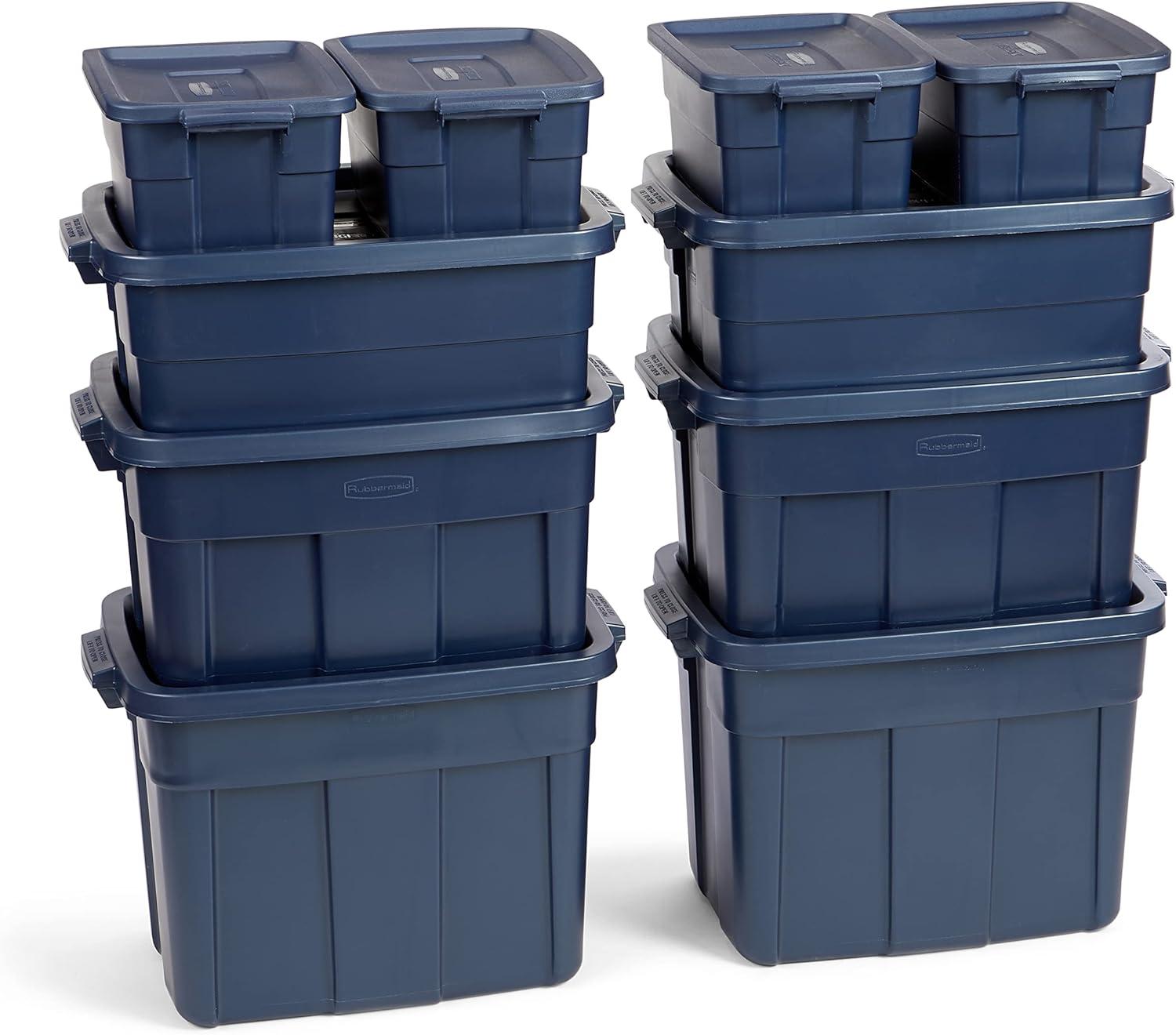 Roughneck️ Variety Pack Storage Totes, Dark Indigo Metallic, 10-Pack