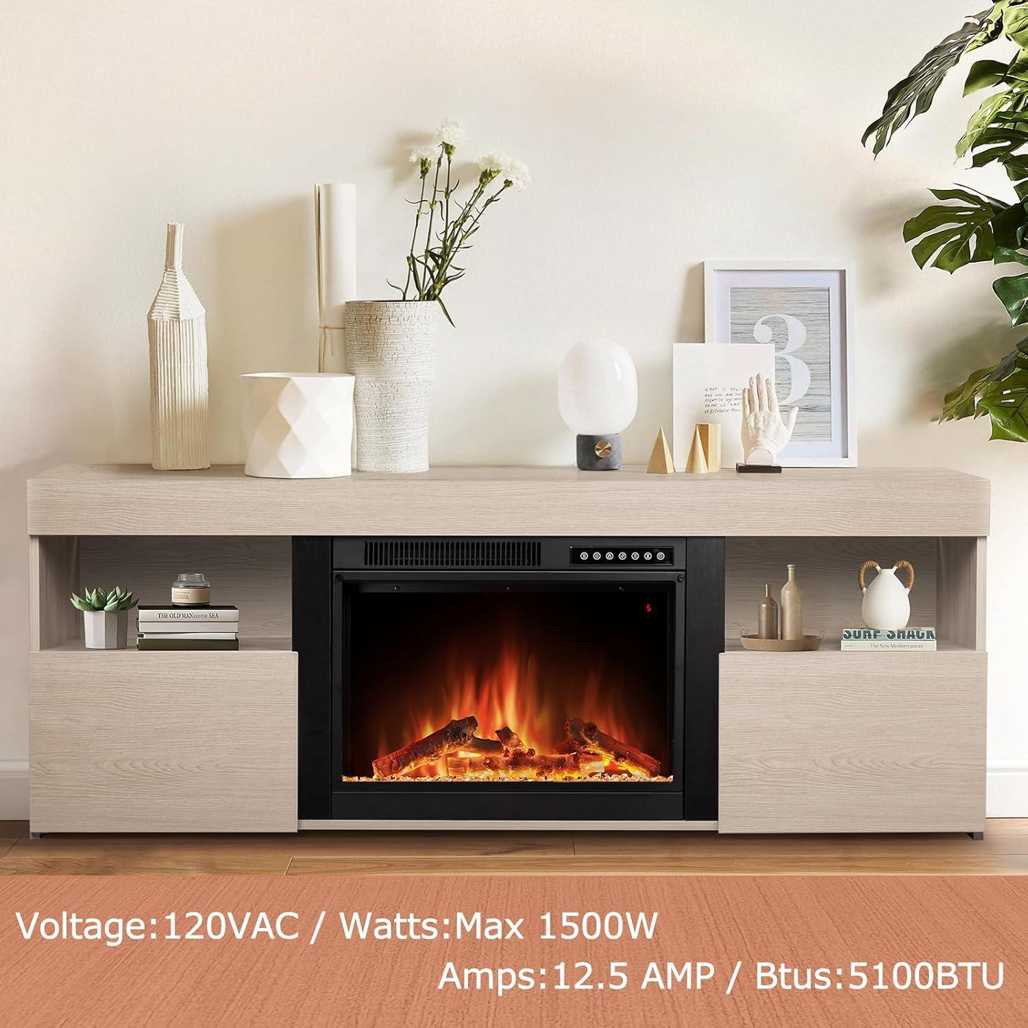 COWSAR COWSAR TV Stand for TVs up to 60" with Electric Fireplace with Remote Control,Adjustable Real 3d Flame Brightness