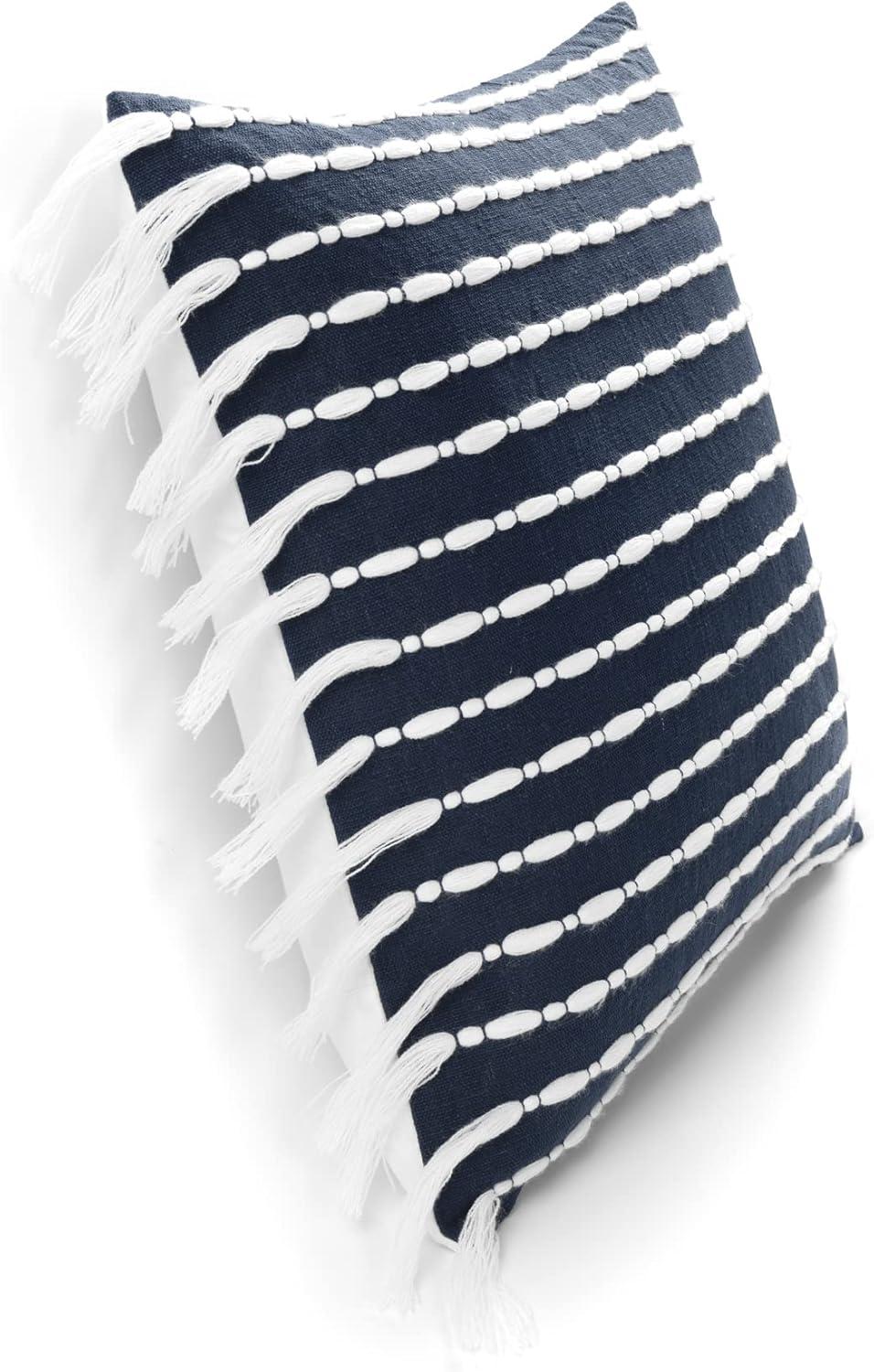 20"x20" Oversize Linear Family-Friendly Cotton Pillow Cover with Tassel - Lush Décor