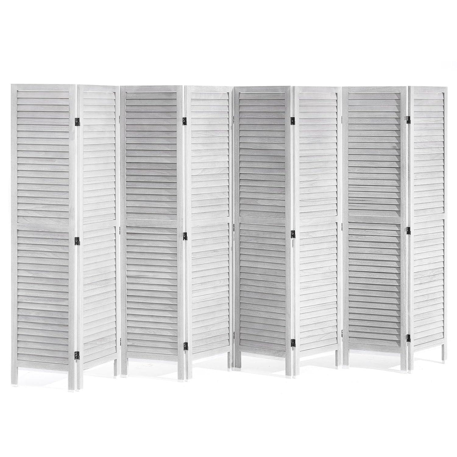 Wood Room Divider, 8 Panel Wood Folding Privacy Screen, 66.9 in. Tall Indoor Louvered Wooden Partition, Portable